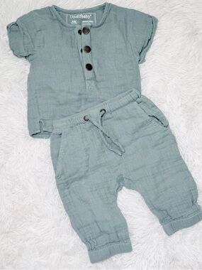 Lovedbaby Organic Cotton Muslin 2 Piece Outfit Set Sage Green 6-9M